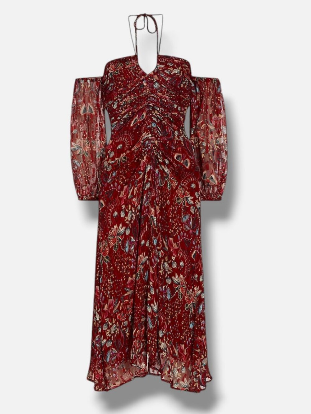 Maria Cher Women’s Red Palermo Toribia Off-The-Shoulder Midi-Dress Size XS